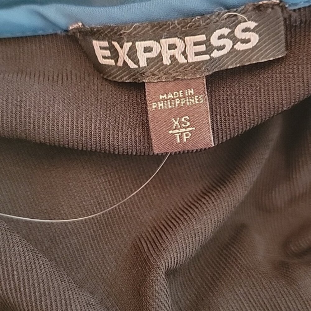 EXPRESS NeW Teal Black Silver Sparkle Glitter Underlay Flowy Ruched Cami Top XS - Picture 4 of 7